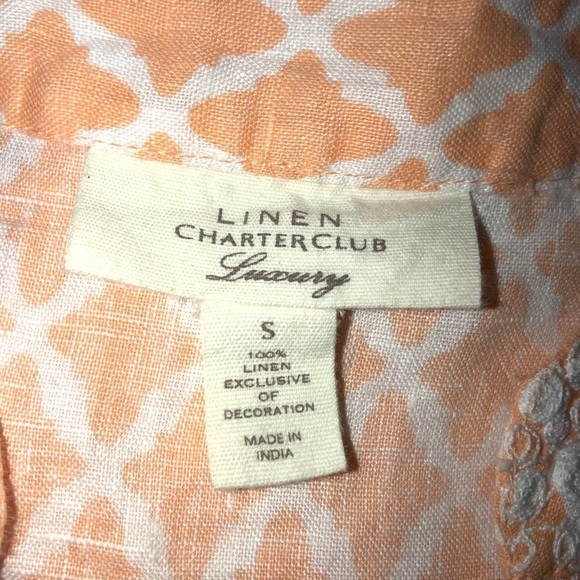 CHARTER CLUB Luxury 100% Linen Embroidered 3/4 Sleeve Tunic Top Sz S - Picture 8 of 9